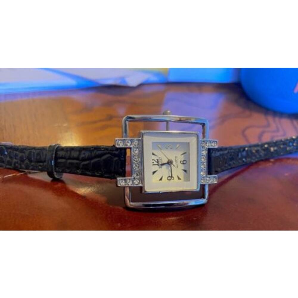 Women's Expo Quartz Watch with Black Band Crystal Accents
